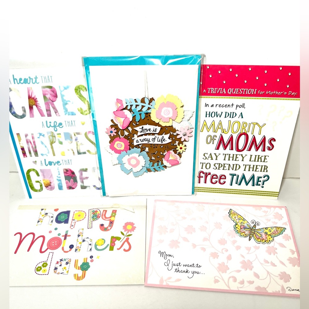 5 Hallmark Happy Mother’s Day Greeting Cards 3D Flowers Butterflies Buttons